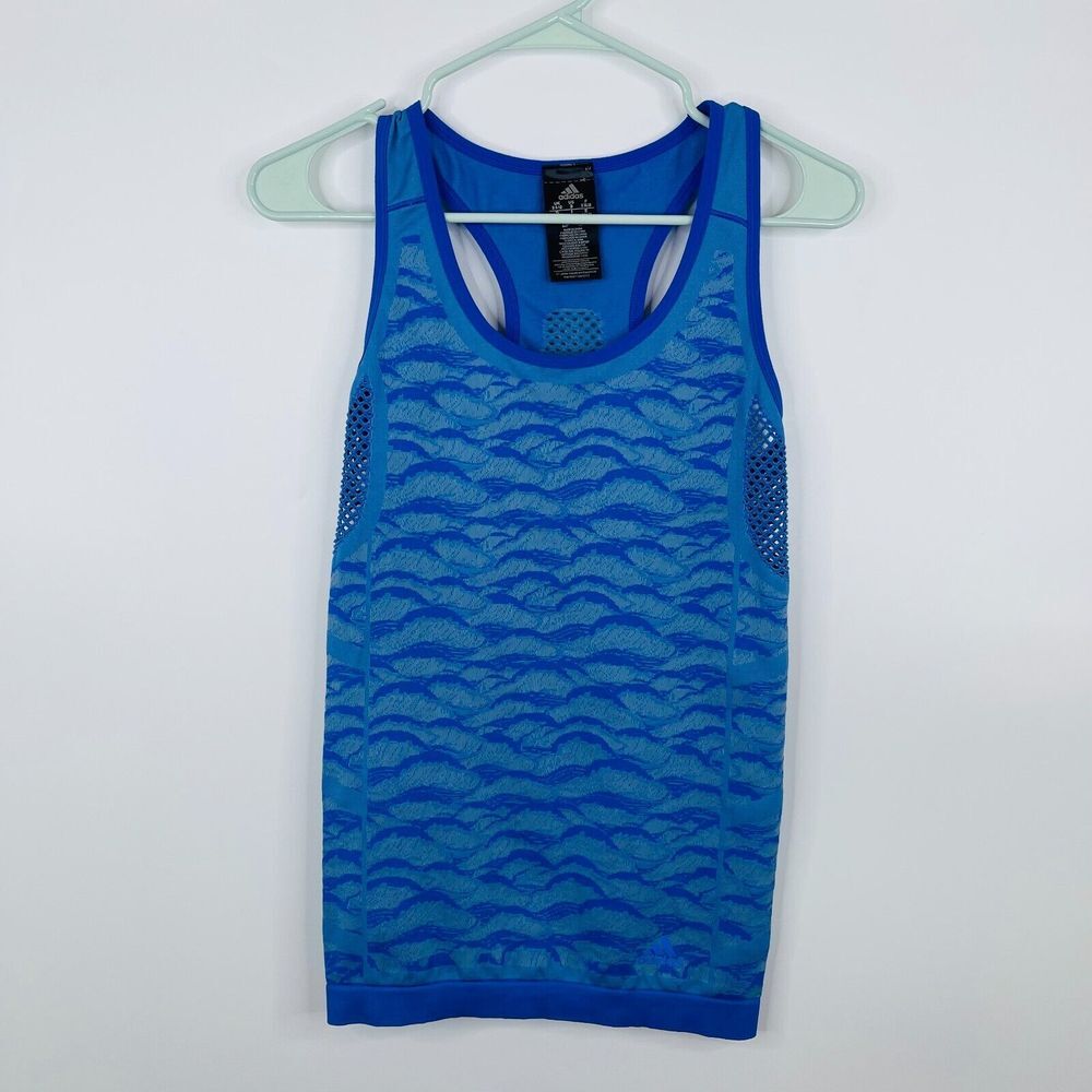 Adidas Womens Tank Top‎ Size S Blue Racerback Compression Yoga Running EUC